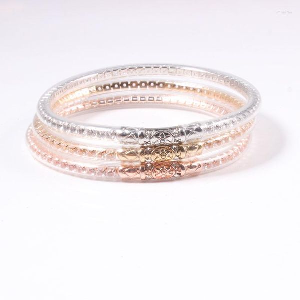 Brazalete 1PC Luxe Rhinestone Bless Tailandia Templo Buda Niñas Pulsera Cristal Budista Jonc Glitter Jelly Para Mujeres