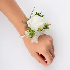 Bangle 1PC Bruiloft Boutonniere Rose Parel Borst Bloem Pols Corsage Bruidsmeisje Zusters Armband Voor