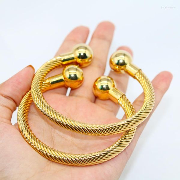 Brazalete 1 Uds. De 3MM, brazaletes de Dubái para mujer, brazaletes de oro, brazalete de bola de cobre, joyería nupcial de boda árabe saudí