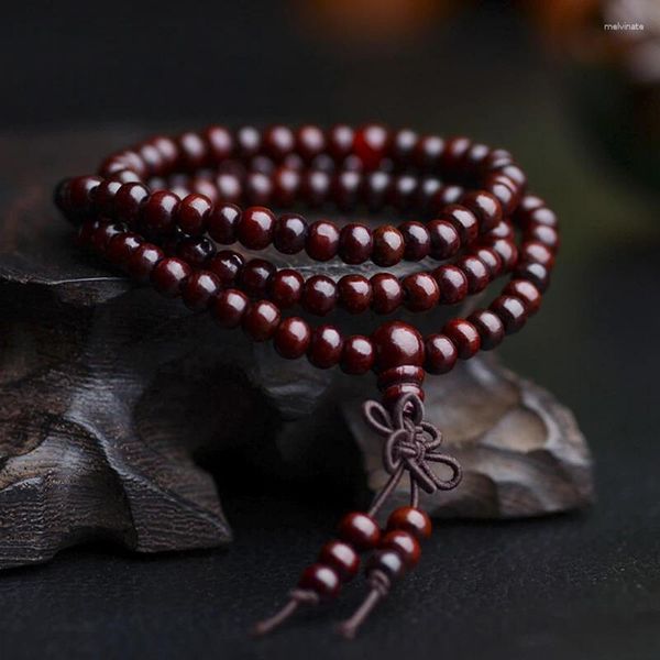 Brazalete 1 Uds 6mm sándalo Natural budista Buda meditación madera oración cuentas Mala pulsera brazaletes mujeres hombres joyería 108 cuentas