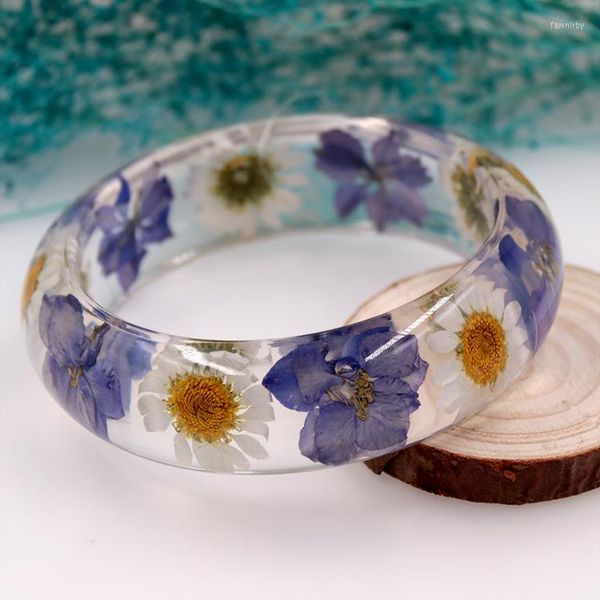 Brazalete 1pcs charm epoxi resina pulsera de flores secas moda clásica real artificial real para mujeres joyas