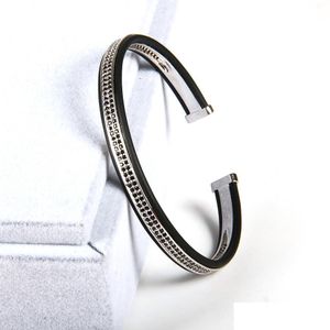 Bracelet 1 Pcs Haute Qualité Bijoux Manchette Ouverte Sivler Bracelets Hommes Femmes Double Noir Cz Perles Bracelets Meilleur Bracelet Bracelets Pour Drop Del Dhxz1