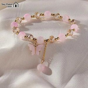 Bangle 1 stks dames glazen kralen vlinder hanger dames elegante charme bacelet sieraden accessoires q240522