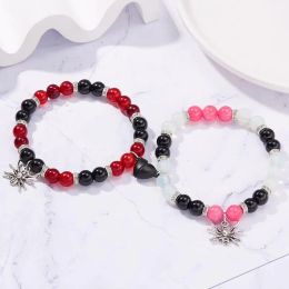 Brangle 2 PCS Halloween Spider Couple Bracelets For Women Men Heart Magretic Matching Bangles Stone Crystal Beads Bracelets Bijoux