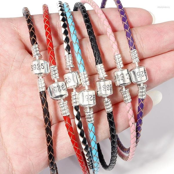 Bracelet 20/39 Cm 925 argent Sterling matériel connecter boucle cuir corde simple couche Double Bracelet pour femmes cadeau de mode