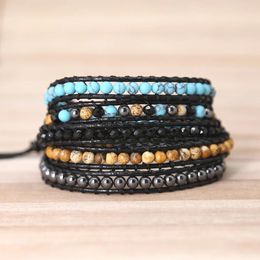 Bracelet 2019 plus récent femmes Boho Bracelet pierre naturelle 5X cuir Wrap Bracelet pierre perlée Bracelet cadeau bijoux Drop Shippping