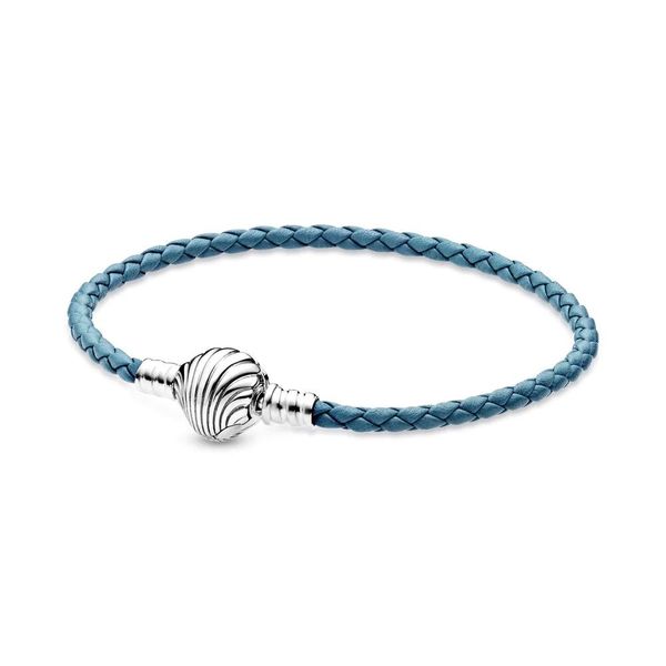 Bracelet 2020 NOUVEAU 100% 925 Moments en argent sterling Fermoir coquillage Turquoise Bracelet en cuir tressé pour femmes Original DIY Bijoux Cadeau
