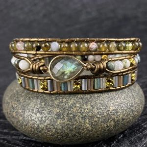 Brazalete con forma de gota de labradorita elegante, pulsera envolvente, joyería energética para yoga, venta al por mayor, novedad de 2021