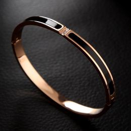 Bangle 2022 Hot Koop Titanium Staal Drie Rijen Zirkoon Armband Vrouwen Rose Gouden Armbanden Paar Hand Sieraden Bruiloft Sieraden Gift