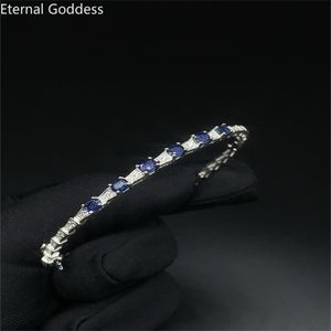 Bracelet 2022 Nouvelle arrivée de haute qualité bijoux de luxe 925 en argent sterling ovale coupe bleu saphir pierres précieuses naturelles femmes bracelet cadeau