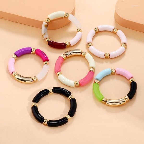 Brazalete 2022 Tubo curvo de plástico Pulsera con cuentas Pulsera para mujer Contraste Color Acrílico Brazaletes Joyería MT-01