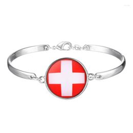 Bangle 2022 Verkopen van Euro World Flag Bracelet Silver Bow Time Gem Glass Cabochon Sieraden For Women Girl Cadeau