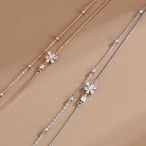 Brangle 2022 Silver Color Double couches Bracelets de fleur de cerisier pour femmes Bracelet de charme de charme de la chaîne de coeur élégant cadeau d'anniversaire cadeau