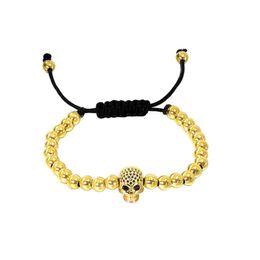 Bangle 2022 Rvs Armbanden Schedel met Diamond en Ronde Kraal Verstelbare Armband Hand Accessoires Gouden Kostuum Afrikaanse Juweel