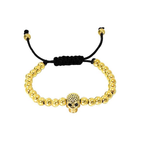 Bracelet 2022 Bracelets En Acier Inoxydable Crâne Avec Diamant Et Perle Ronde Bracelet Réglable Main Accessoires Or Costume Africain Bijou