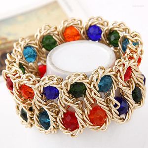 Bangle 2022 Women Fashion Crystal Bracelet Manual Weven Gold Chain Bead Armbanden Boerbakken Femme Accessoires Polsbandje