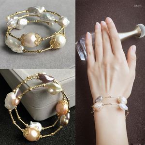 Bracelet 2023 baroque en forme de perle d'eau douce multicouche bracelet dîner fête trajet magnifique cher main bijoux femmes