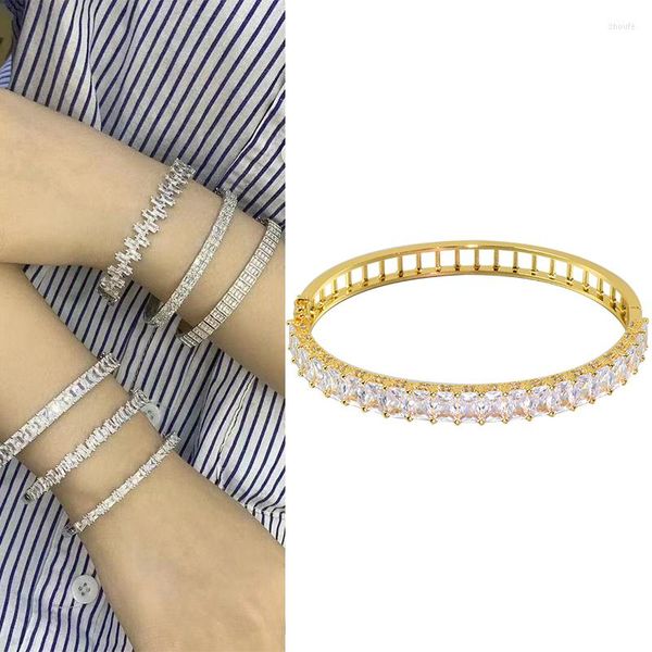 Bracelet 2023 mode classique femmes bracelets pour femmes couleur or strass Bracelet manchette Simple à la mode dubaï cuivre bijoux