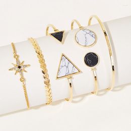 Bangle 2023 Fashion Creative 5-delige set van damesjuwelen Retro Persoonlijkheid Star Triangle Marble Geometric Open Bracelet