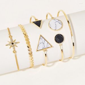 Bracelet 2023 mode créatif 5 pièces ensemble de bijoux pour femmes rétro personnalité étoile Triangle marbre géométrique Bracelet ouvert