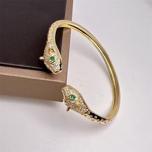 Bangle 2023 Mode voortreffelijke dubbele kop dierenkop Mozaïek Groen Wit Zirkoon Goud kleurarmband unisex sieraden