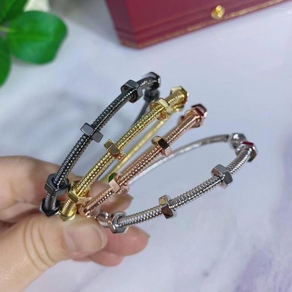 Brazalete 2023 de moda de alta calidad, pulsera de tuerca para mujer, tornillo doble, regalo de pareja para hombre, joyería de diseño de marca de moda