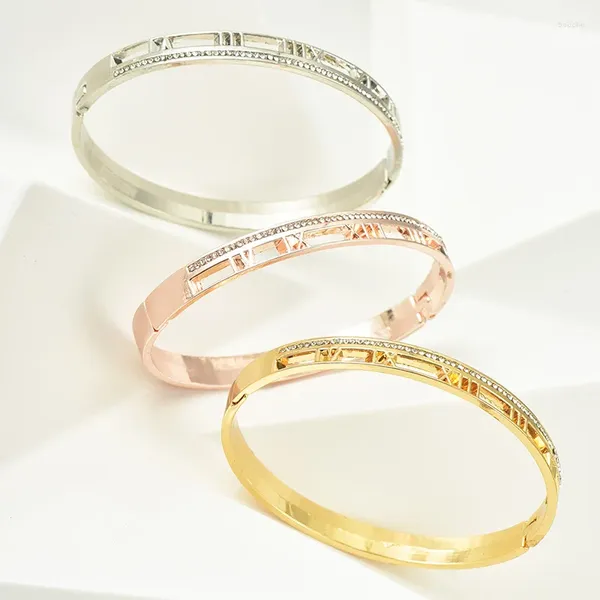 Brazalete 2023 de lujo de gama alta chapado en oro Cubic Zircon moda números romanos pulseras para mujer apertura brazaletes joyería regalos