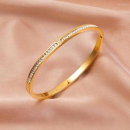 Bracelet 2023 luxe en acier inoxydable brillant Zircon Bracelet pour femmes couleur or Bijoux fête d'anniversaire cadeau Bijoux Femme