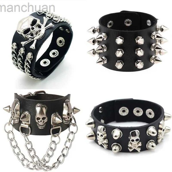 Brazalete 2023 nueva moda Harajuku Rock Spikes remache cadenas de cuero pulseras para mujeres hombres gótico ancho brazalete PU pulsera de cuero brazalete ldd240312