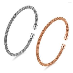 Bangle 2023 Simple Mesh Rose Gold Color Women Bracelet Elegante dames roestvrijstalen openingsmanchet sieraden accessoires