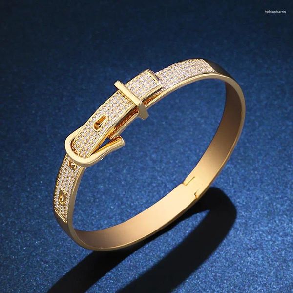 Brazalete 2023 de alta calidad tendencia de moda Micro Pave Zircon hebilla de cinturón creativa exageración pulsera de mujer joyería de fiesta fina