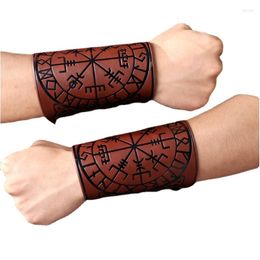 Brazalete 2023 Toten diseño nórdico vikingo Odin brújula brazaletes para hombre montar equipo de protección en relieve pulsera de cuero ancho joyería Punk