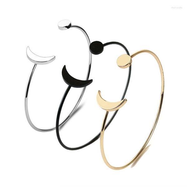 Brazalete 2023 Moda Simple Sol Luna Brazaletes Pulseras para Mujeres Hombres Negro Plata Oro Colores Metal Amante Joyería