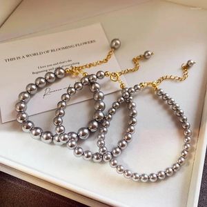 Bangle 2024 Arrivée Corée du Sud Elegant Grey Grey Simple Imitation Pearl Bracelet Fashion Femmes Sweet Jewelry Accessoires