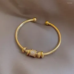 Bangle 2024 Elegante gouden kleur manchet kopermateriaal kubieke zirkonia verstelbare armband voor vrouwen meisje bruiloft sieraden
