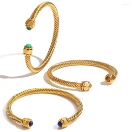 Bangle 2024 Texture en métal en métal naturel en acier inoxydable Bracelet Twisted Bracelet 18k Gold Tarnish Proof Proof Women Jewelry Gift