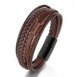 Bangle 21cm trendy lederen armbanden voor mannen roestvrijstalen armband Meerlagige gevlochten touw mannelijke vrouwelijke sieraden cadeau