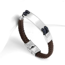 Bracelet 22cm Bracelet en cuir tissé pour hommes fermoir en acier inoxydable marron bleu bijoux accessoires décontractés quotidiens