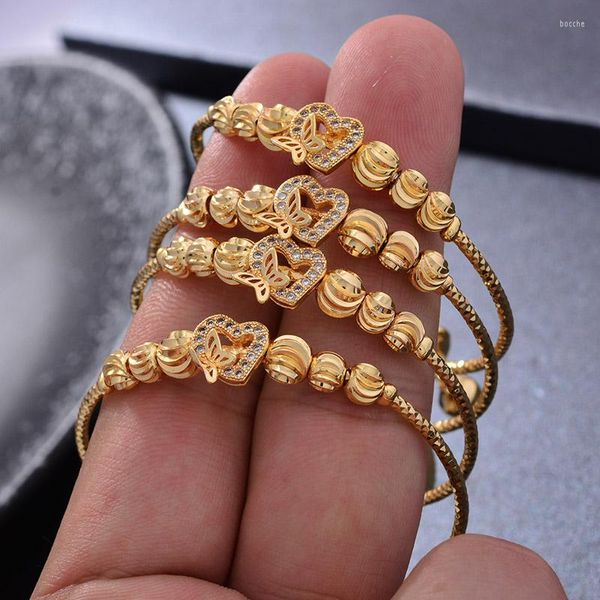 Brazalete 24K 4 Uds Butterf Color oro Dubai brazaletes para niñas pequeñas pulsera de piedra con incrustaciones redondas mujer niña niño joyería