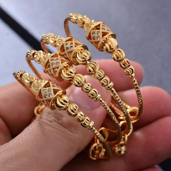 Brazalete de 24K, 4 Uds., brazaletes étnicos de Color dorado de Dubái para niñas, pulsera de cuentas de la suerte, brazaletes de novia de Dubái, joyería para niños