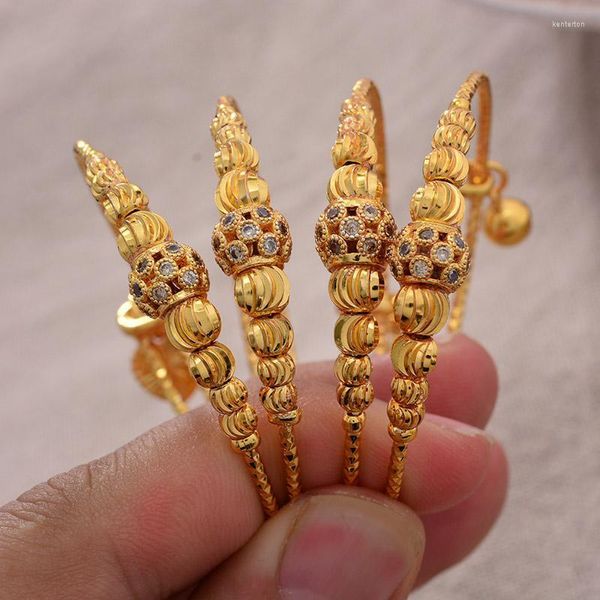 Brazalete de cuentas árabes africanas de 24 quilates, brazaletes para niños de Color dorado, joyería Chind para bebés nacidos, pulseras bonitas/románticas, regalos, brazalete Kent22