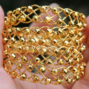 Bracelet en cuivre 24K, 4 pièces, perles ethniques, couleur or, bracelets arabes saoudiens pour filles, bracelets africains pour femmes et filles, bijoux de mariage