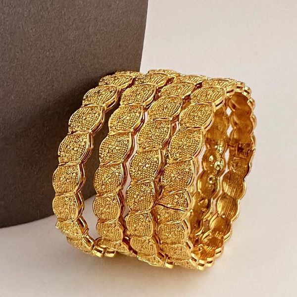 Brazalete de 24K, brazaletes de Color Dubai para mujer, pulseras duras africanas chapadas en oro, joyería de mano árabe etíope para boda, lujo