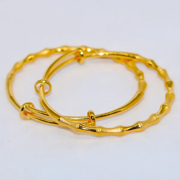 Brazalete 24k Dubai etíope bambú amarillo oro fuerte pulseras encantadoras con relleno para mujeres niñas fiesta joyería pulsera regalos