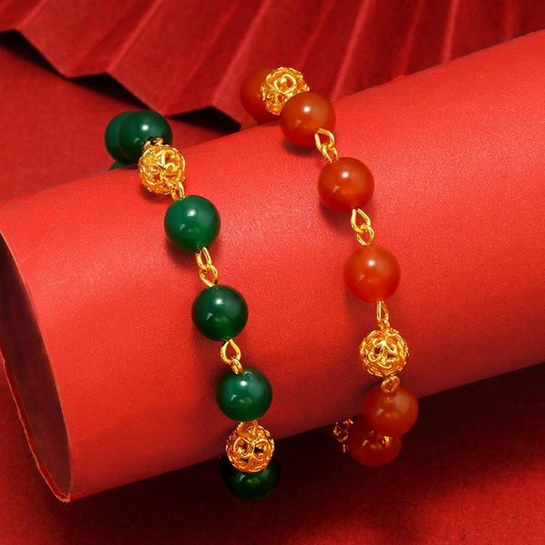 Brazalete de oro de 24 quilates para mujer, fe india, oración, suerte, verde, rojo, abalorio de diamantes de imitación, pulsera, cuentas de boda para novia, joyería de lujo