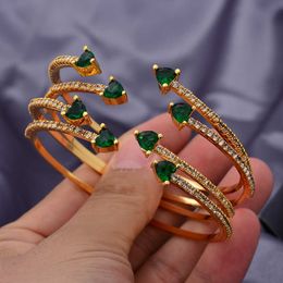 Bangle 24K Gold Color Dubai Bangles voor vrouwen Afrikaanse Ethiopische armbanden Green Stone Wedding Sieradenfeest Geschenken Bijoux Comorien Dubai G230210