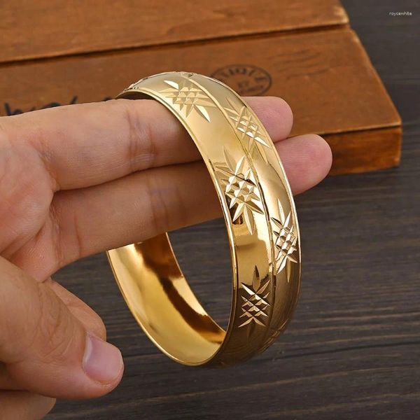 Brazalete 24K Color oro ancho 14MM diámetro 70MM mujeres hombres novia pulsera de boda África etíope joyería árabe encanto regalos de fiesta