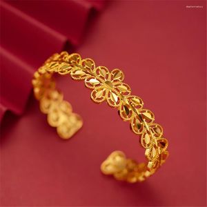 Bracelet 24K plaqué or bracelets pour femmes Bracelet ouvert Pulseira Femme mariage Bijoux de mariée accessoires cadeaux de fête Bijoux