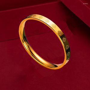 Bangle 24K Gold Plated Bracelet Ladies Imitation Full Five-flower Brass Plain Ring