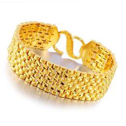 Bracelet 24K plaqué hommes tendance européenne et américaine sable or dominateur large visage couleur durable bracelet de réservoir bijoux